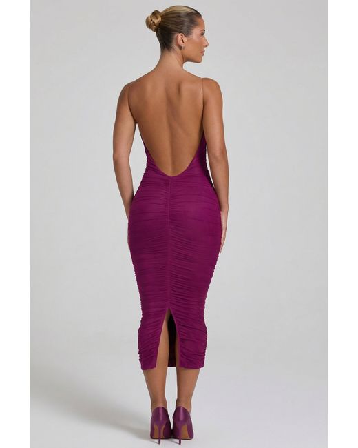 Oh Polly Purple Ruched Backless Bodycon Midaxi Dress