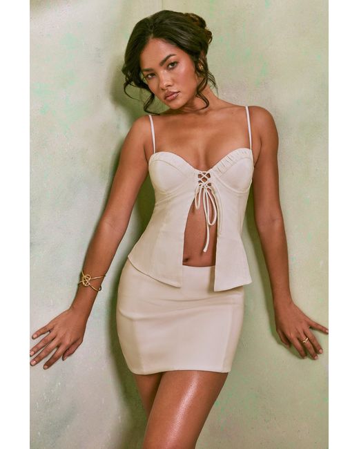 Oh Polly White Mid Rise Linen Mini Skirt