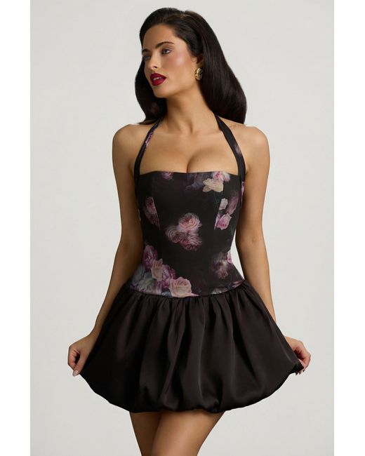 Oh Polly Multicolor Halterneck Lace-Up Bubble Hem Mini Dress