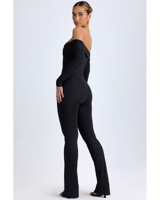 Oh Polly Black Modal Off-Shoulder Ruched Jumpsuit