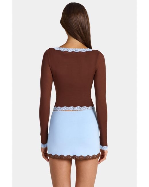 Oh Polly Brown Lace-Trim Cropped Cardigan