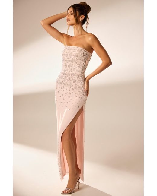 Oh Polly Pink Hand Embellished Bandeau Maxi Dress