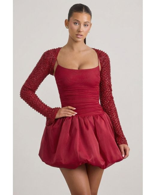 Oh Polly Red Embellished Bubble Hem Mini Dress