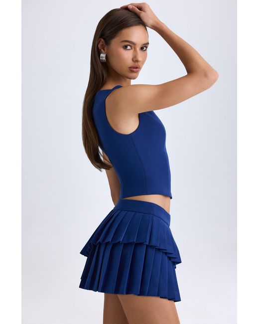 Oh Polly Blue Layered Pleated Low-Rise Mini Skirt