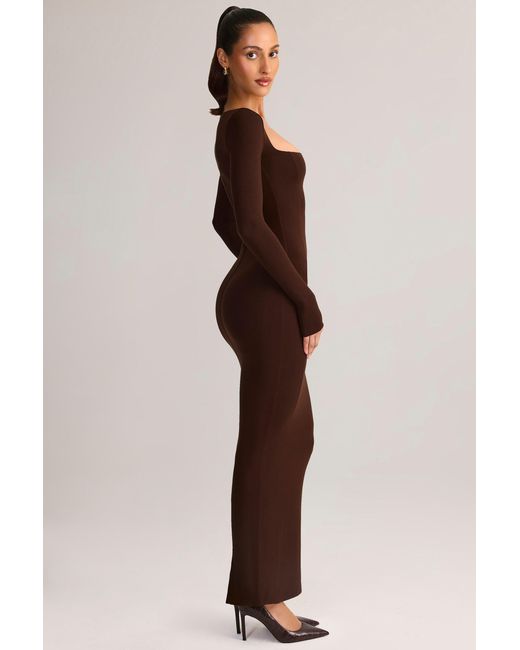 Oh Polly Brown Modal Square-Neck Bodycon Maxi Dress