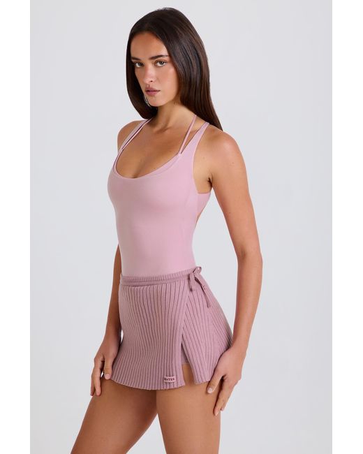 BO+TEE Pink Ribbed Knit Tie Wrapover Skort
