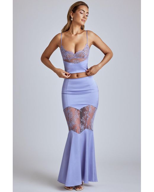 Oh Polly Purple Lace Panel Fishtail Maxi Skirt