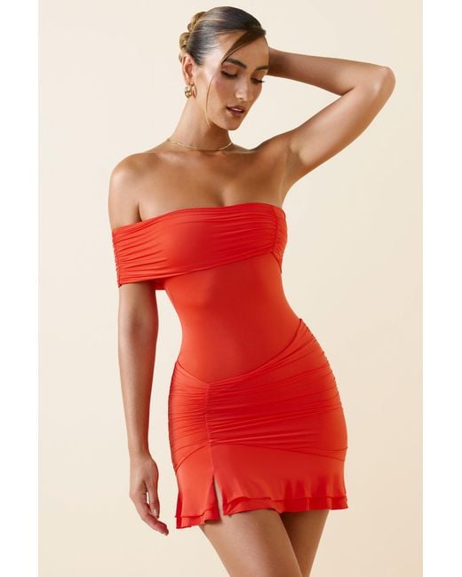 Oh Polly Red Asymmetric Ruched One-Shoulder Mini Dress