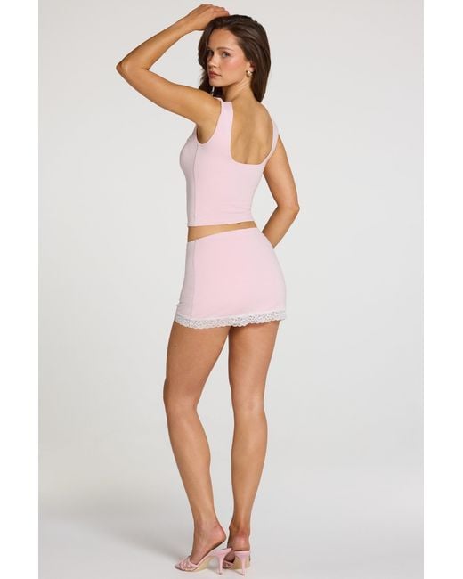Oh Polly Pink Modal Lace-Trim Low-Rise Skort