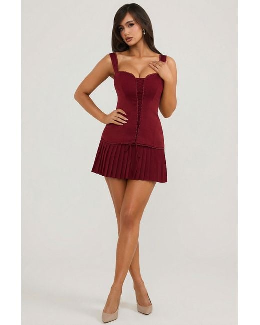 Oh Polly Red Bow-Detail Lace-Up Corset Mini Dress