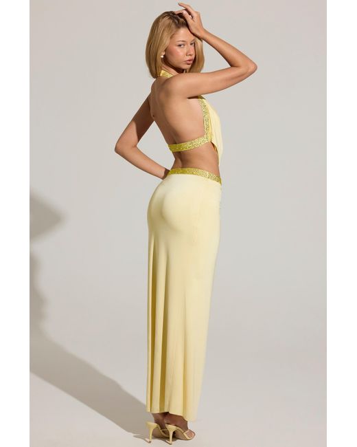 Oh Polly Yellow Embellished Low-Rise Maxi Skirt