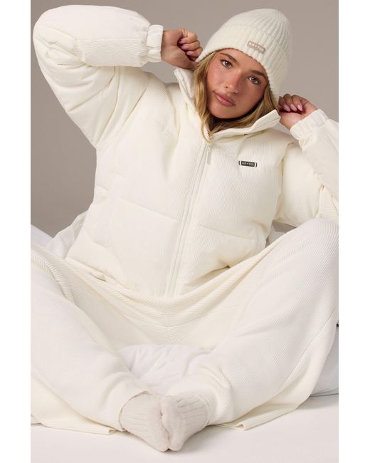BO+TEE White Corduroy Quilted Puffer Jacket