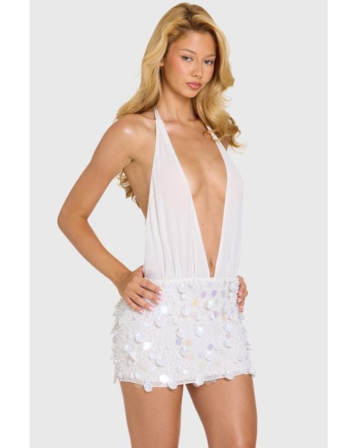 Oh Polly White Embellished Skirt Chiffon Mini Dress