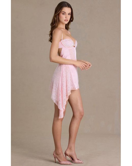 Oh Polly Pink Satin Embellished Cupped Mini Dress