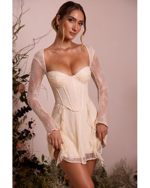 Oh Polly White Long Sleeve Lace Corset Mini Dress