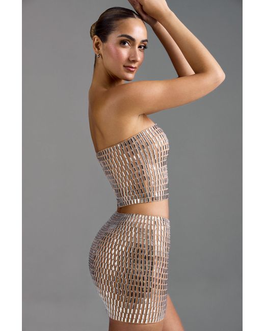 Oh Polly Natural Embellished Low-Rise Micro Mini Skirt