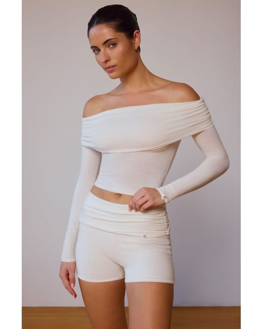 BO+TEE White Sheer Off-Shoulder Long-Sleeve Top