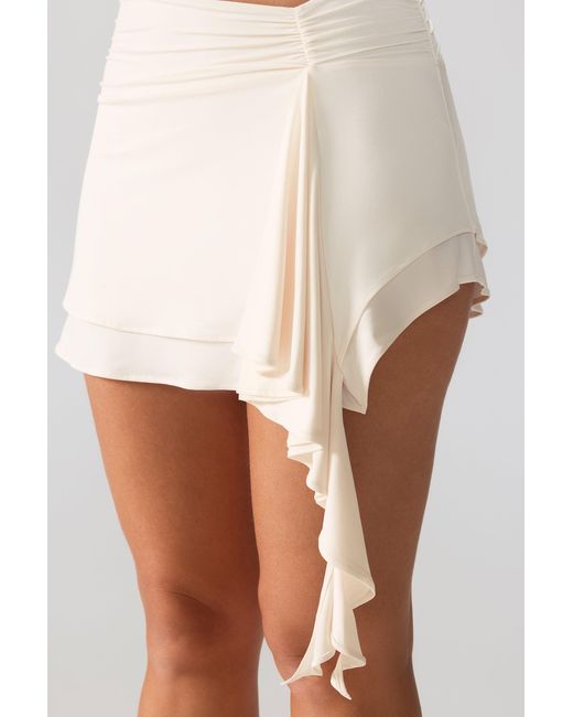 Oh Polly White Slinky Jersey Mid Rise Ruffle Layer Mini Skirt