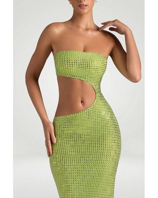 Oh Polly Green Embellished Cut-Out Bandeau Maxi Dress