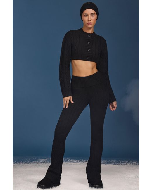 BO+TEE Black Cable Knit Foldover Flared Trousers