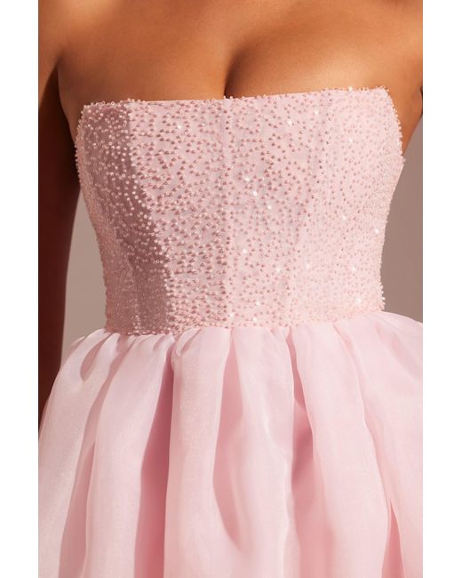 Oh Polly Pink Embellished Corset Tulle Skirt Midi Dress