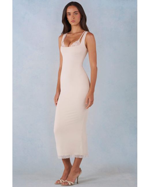 Oh Polly White Modal Lace-Trim Midaxi Dress