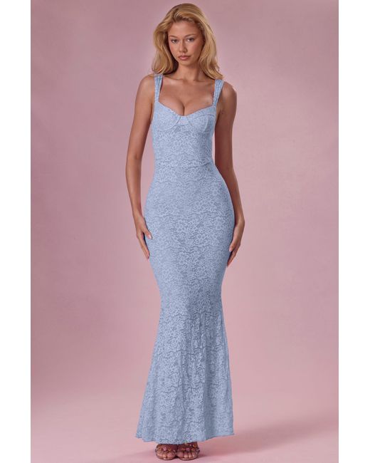 Oh Polly Blue Lace Sweetheart-Neck Gown