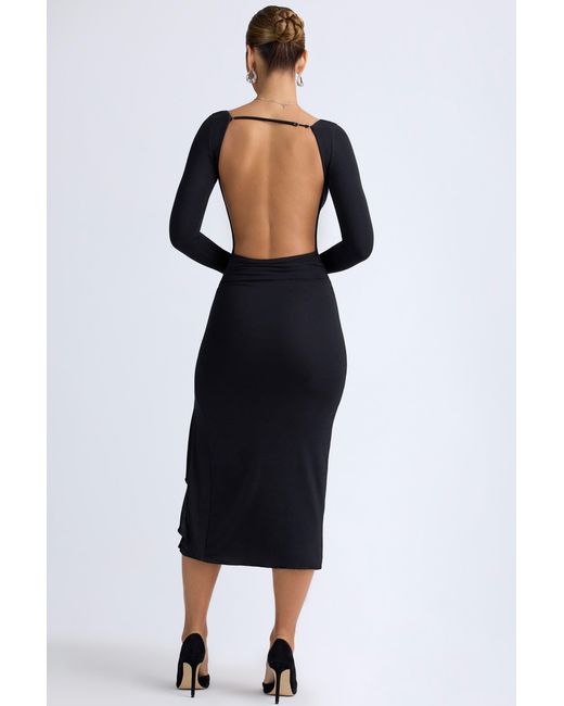 Oh Polly Black Modal Ruffled Midaxi Dress