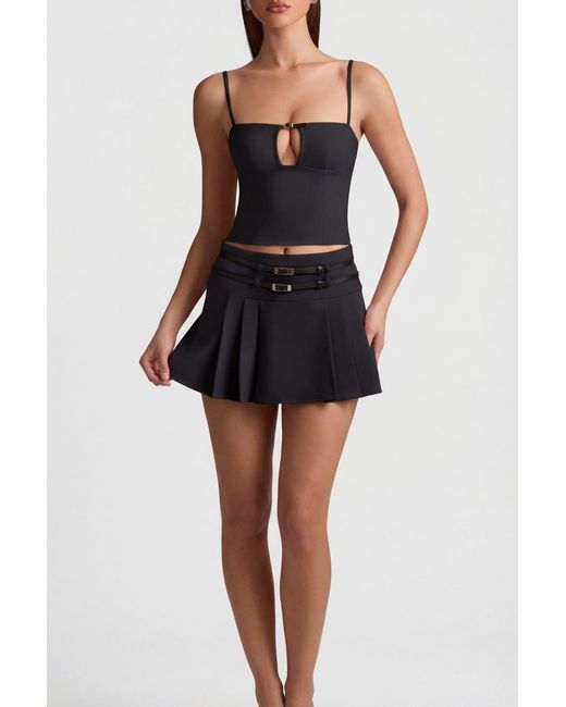 Oh Polly Black Belted Low-Rise Pleated Mini Skirt