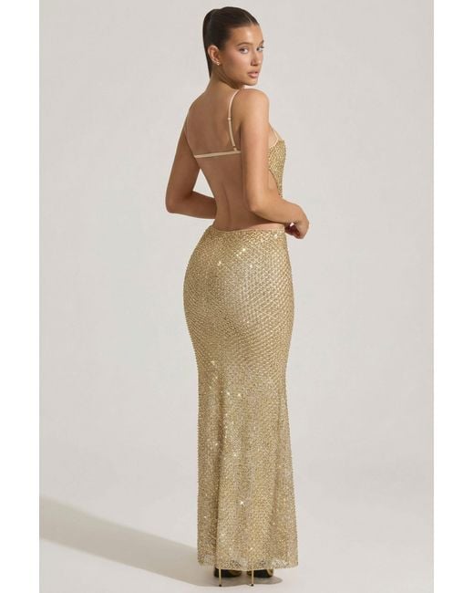 Oh Polly Metallic Embellished Cut-Out Gown