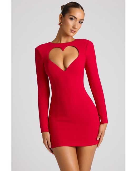 Oh Polly Red Heart Cut Out Long Sleeve Mini Dress