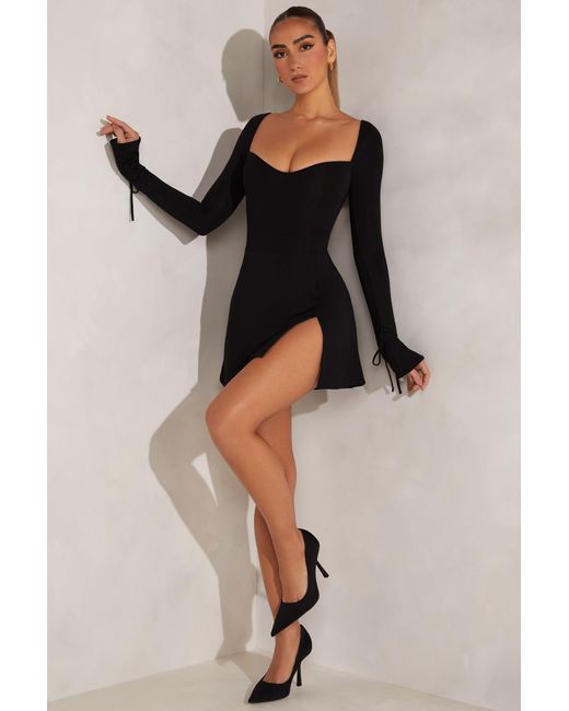 Oh Polly Black Long Sleeve A-Line Mini Dress