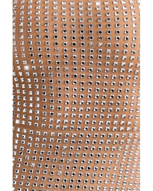Oh Polly Natural Embellished Halterneck A-Line Mini Dress