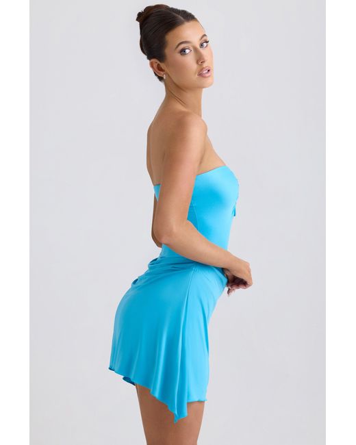 Oh Polly Blue Slinky Jersey Draped A-Line Mini Dress