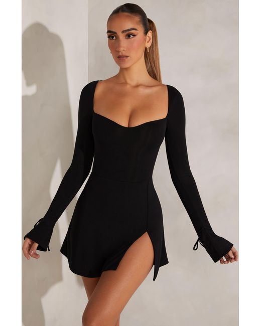 Oh Polly Black Long Sleeve A-Line Mini Dress