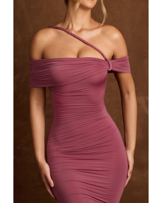 Oh Polly Pink Off-Shoulder Draped Midaxi Dress