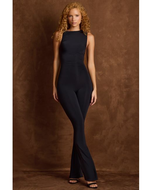 Oh Polly Black Asymmetric Ruched Flared Jumpsuit