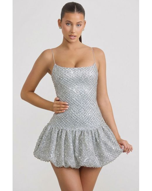 Oh Polly Metallic Embellished Bubble Hem Mini Dress