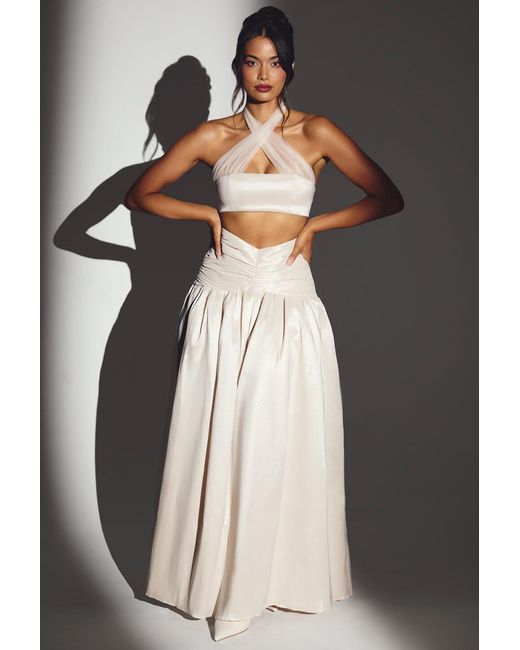 Oh Polly White Woven Twill Voluminous Maxi Skirt