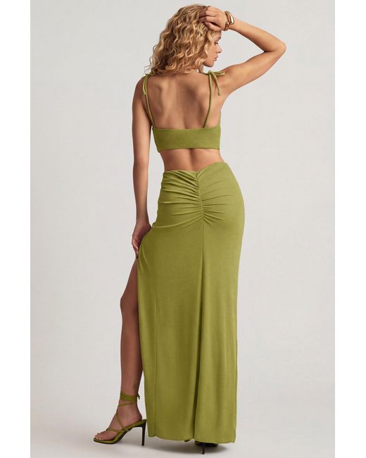 Oh Polly Green Textured Jersey Asymmetric Maxi Dress