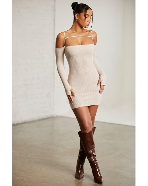 Oh Polly Natural Cold Shoulder Long Sleeve Mini Dress