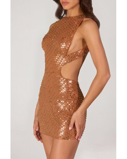 Oh Polly Multicolor Embellished High-Neck Mini Dress