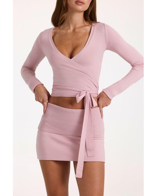 BO+TEE Pink Soft Knit Wrap Top