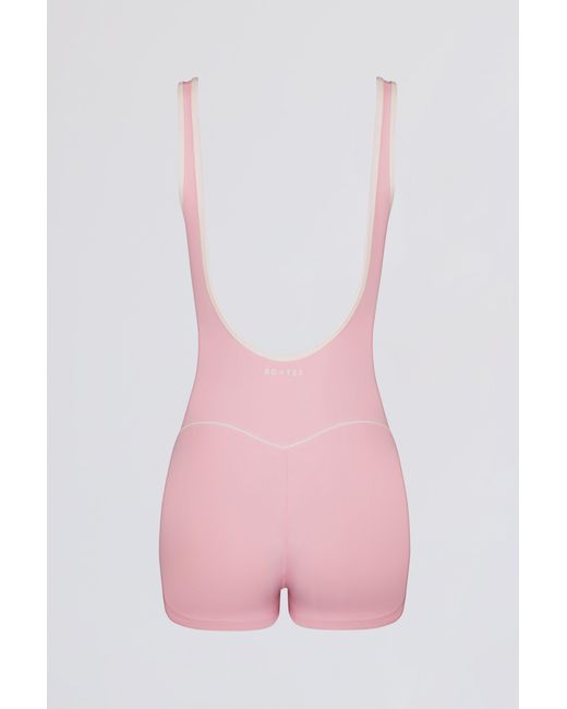 BO+TEE Pink Soft Active Backless Contrast Unitard
