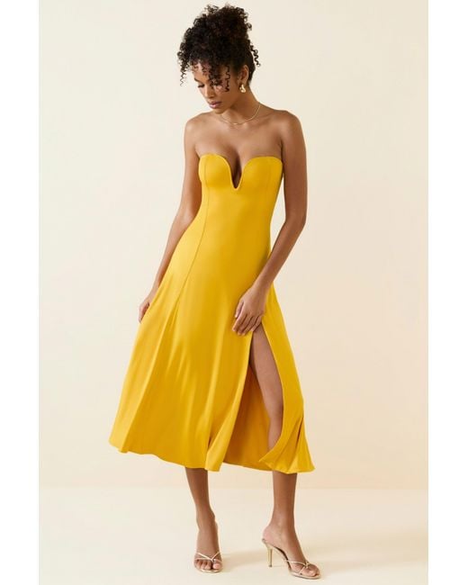 Oh Polly Yellow Slinky Jersey Strapless A-Line Midaxi Dress