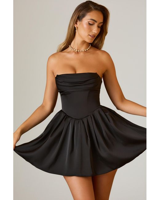 Oh Polly Black Cowl-Neck Corset Mini Dress