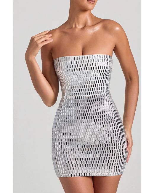 Oh Polly White Embellished Bandeau Mini Dress