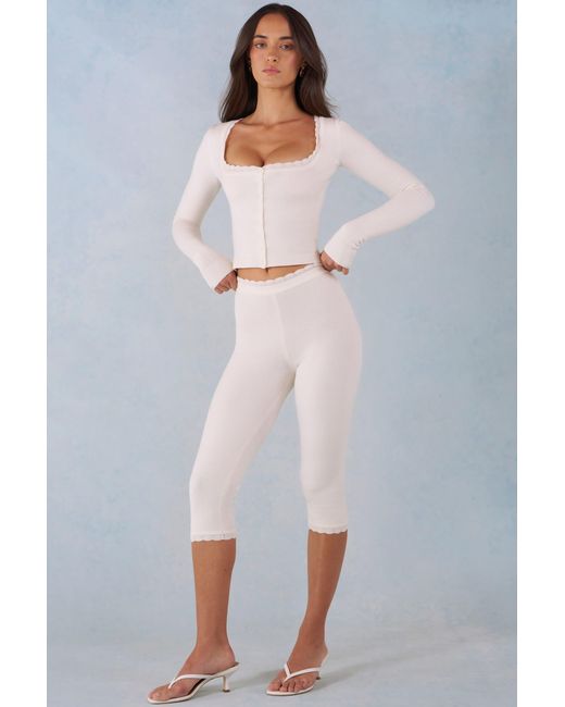 Oh Polly White Knit Mid-Rise Capri Trousers