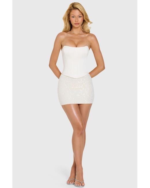 Oh Polly White Embellished Skirt Corset Mini Dress