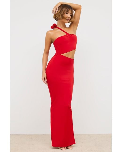 Oh Polly Red Jersey Asymmetric Cut Out Maxi Dress